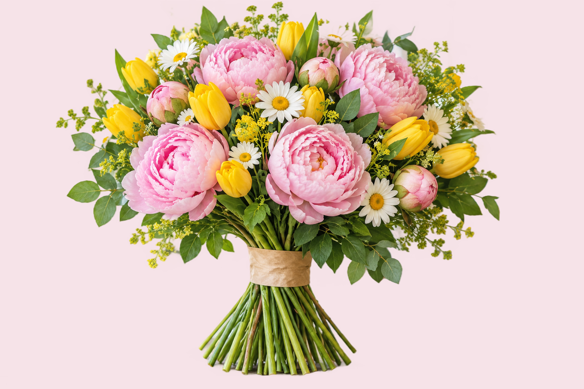 Spring bouquet on a soft pink background