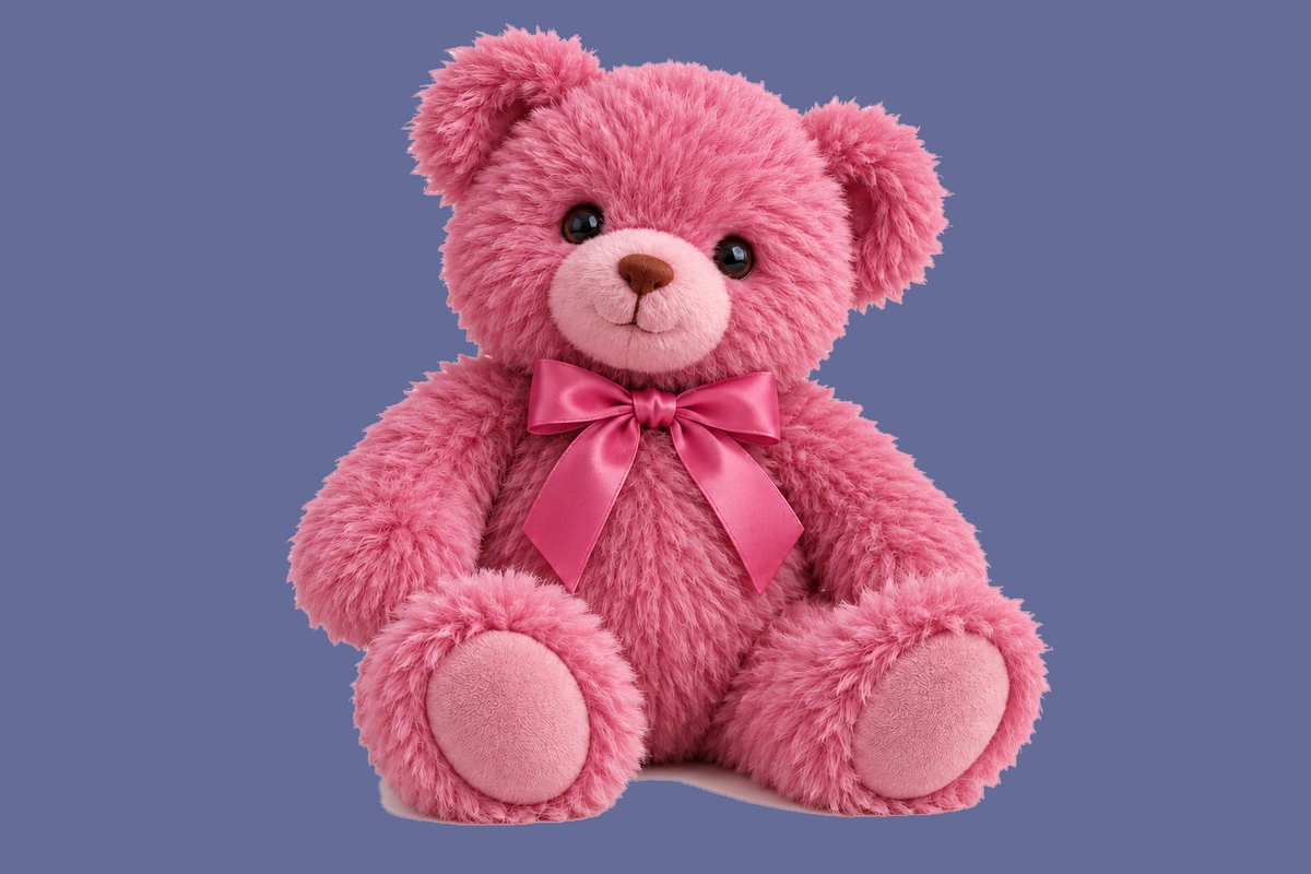 Pink plush bear with edge cleanup disabled on a contrasting violet viewing background