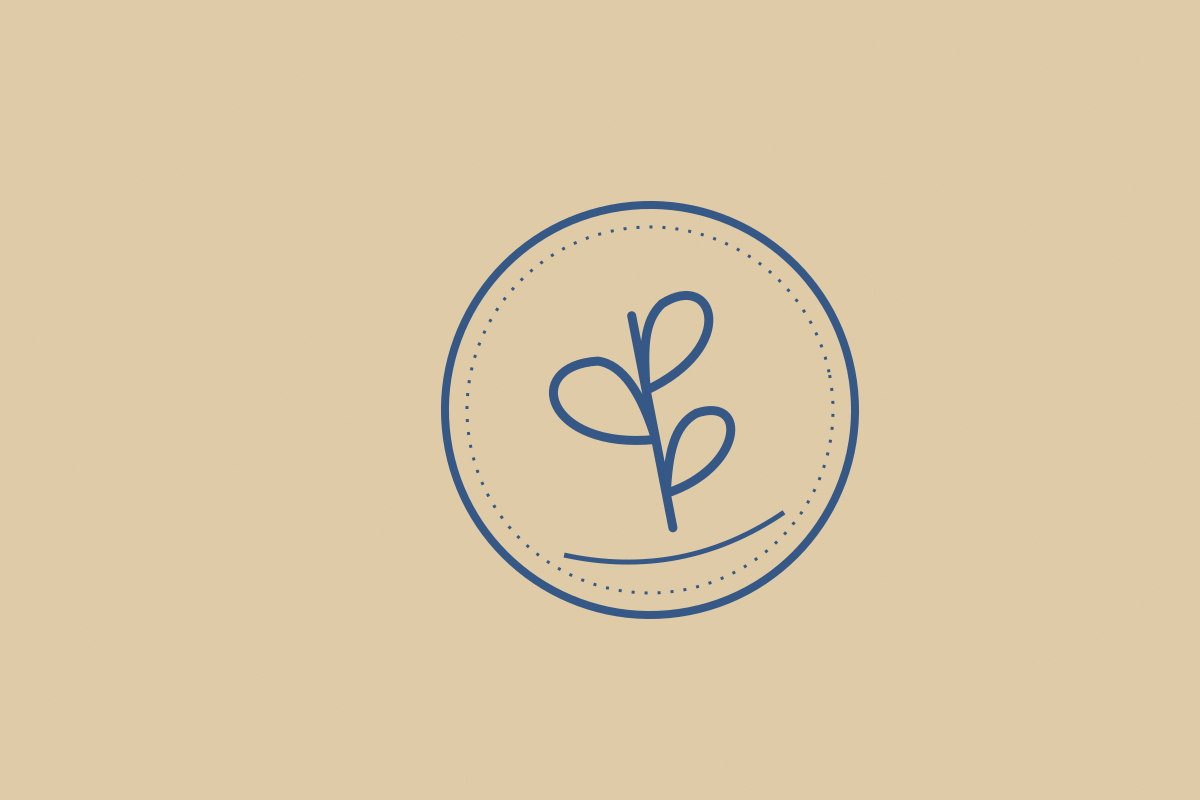 Original botanical stamp on beige paper with the actual sampled color point marked beside the ink